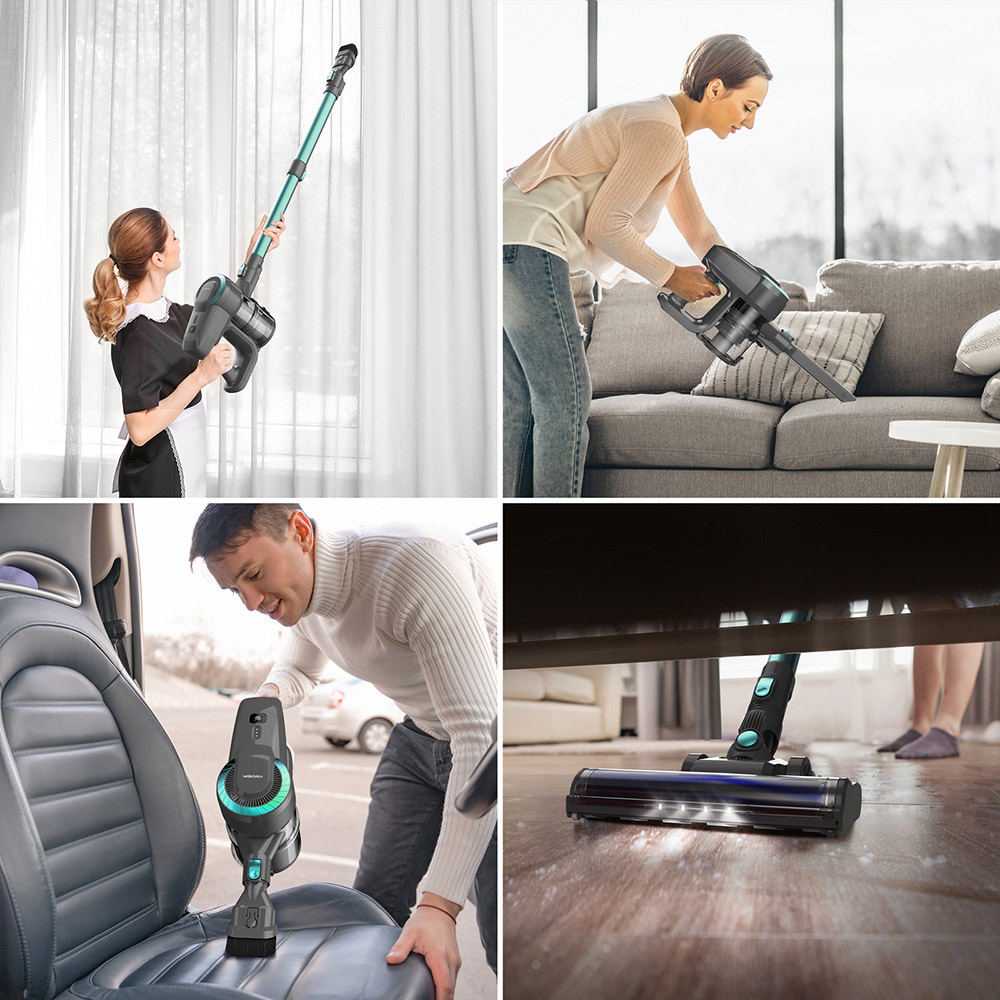 YISORA N300 Cordless Vacuum Cleaner, 20kPa Powerful Suction, 0.8L Dust Cup, 2200mAh Battery, Up to 40min Runtime, 2 Cleaning Modes, <70dB, Ultra-Lightweight, Green