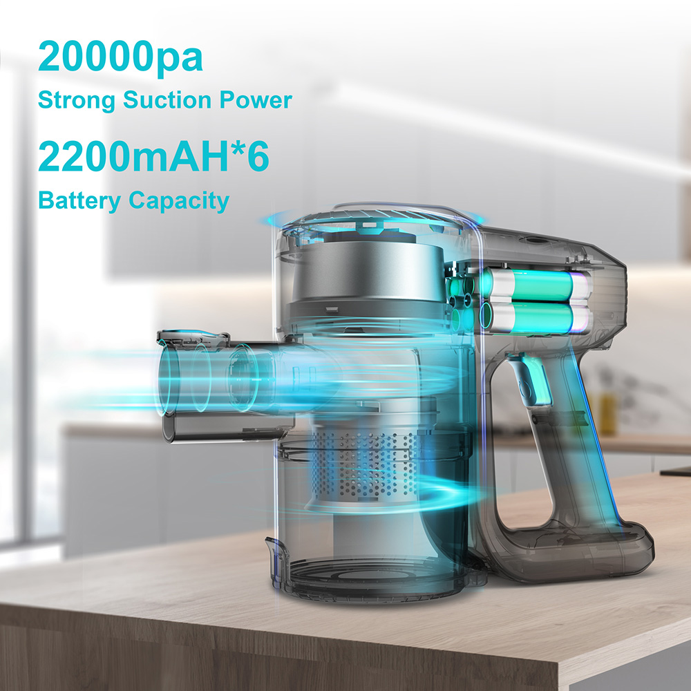 YISORA N300 Cordless Vacuum Cleaner, 20kPa Powerful Suction, 0.8L Dust Cup, 2200mAh Battery, Up to 40min Runtime, 2 Cleaning Modes, <70dB, Ultra-Lightweight, Green