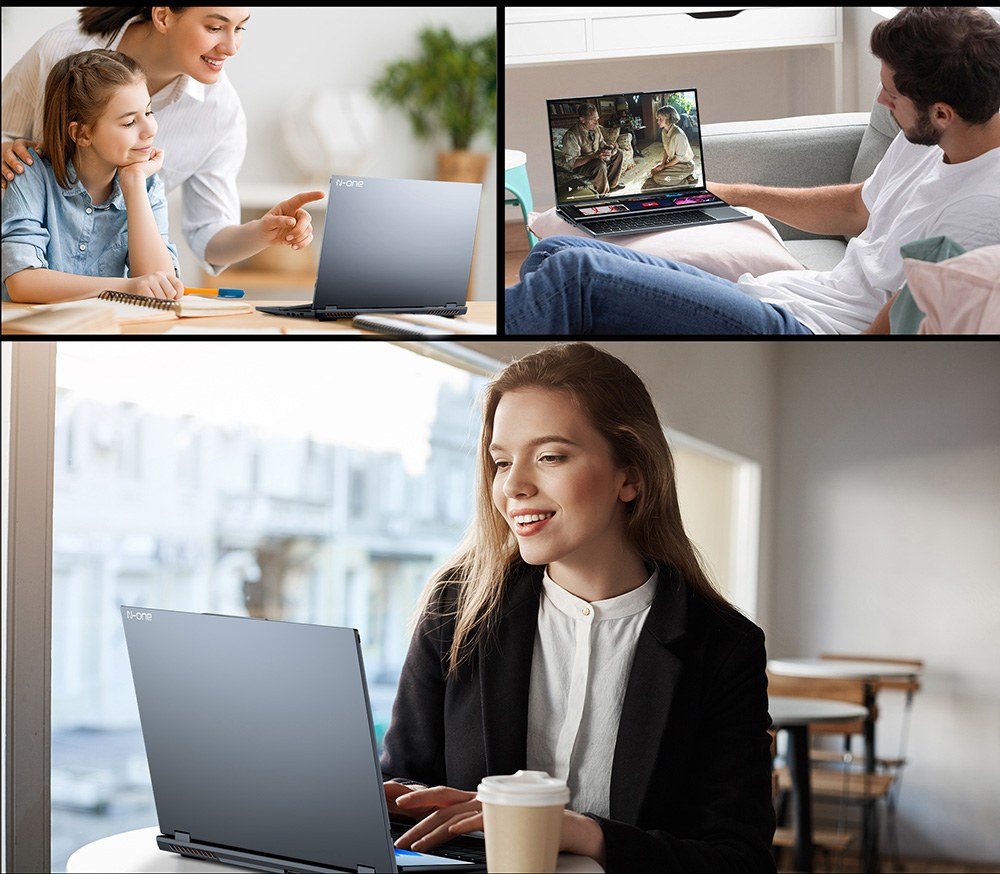 N-one NBook Fly Laptop, 16'' + 14'' Dual IPS Screen, Intel Core i7-10850H 6 Cores Up to 5.0 GHz, 16GB RAM 1TB SSD, Dual-band WiFi Bluetooth 4.2, 1*USB-C 3*USB3.0 1*HDMI 1*RJ45 1*Headphone Jack, 1MP Camera, Backlit Keyboard, 51WH Battery