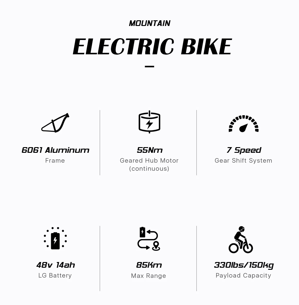 CYSUM CM520 Electric Mountain Bike 29*2.1 Inch Chaoyang Tire 500W Brushless Motor 35-40Km/h Max Speed 48V 14Ah LG Removable Battery Shimano 7 Speed 50-70KM Range Dual Disc Brakes - Grey