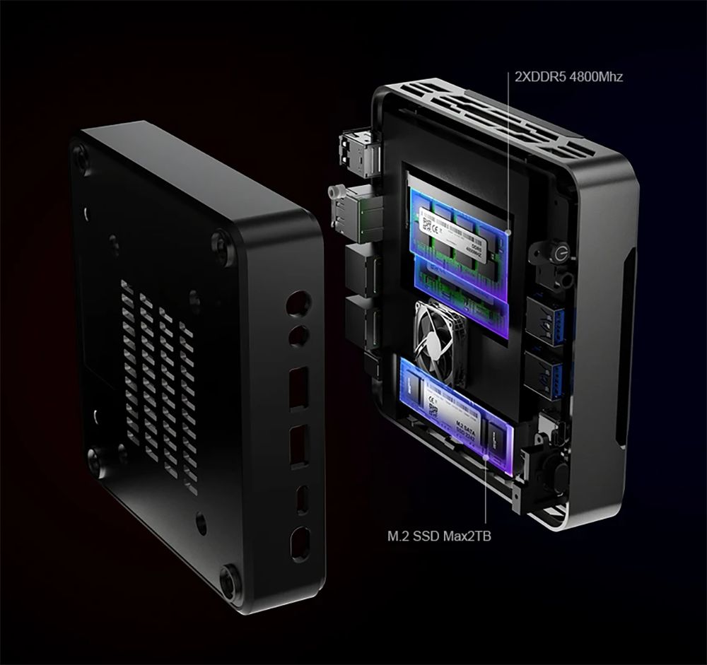 MN78 Gaming Mini PC with RGB Light, AMD Ryzen 7 7840HS Octa-Core 16 Threads Up to 5.1GHz, 32GB DDR5 RAM 1TB M.2 SSD, Windows 11 Pro, WiFi6 Bluetooth5.2, HDMI USB4 DP 4K@60Hz Triple Display, USB4*1 USB3.2*2 USB2.0*2 HDMI*1 LAN*2 - Black, EU