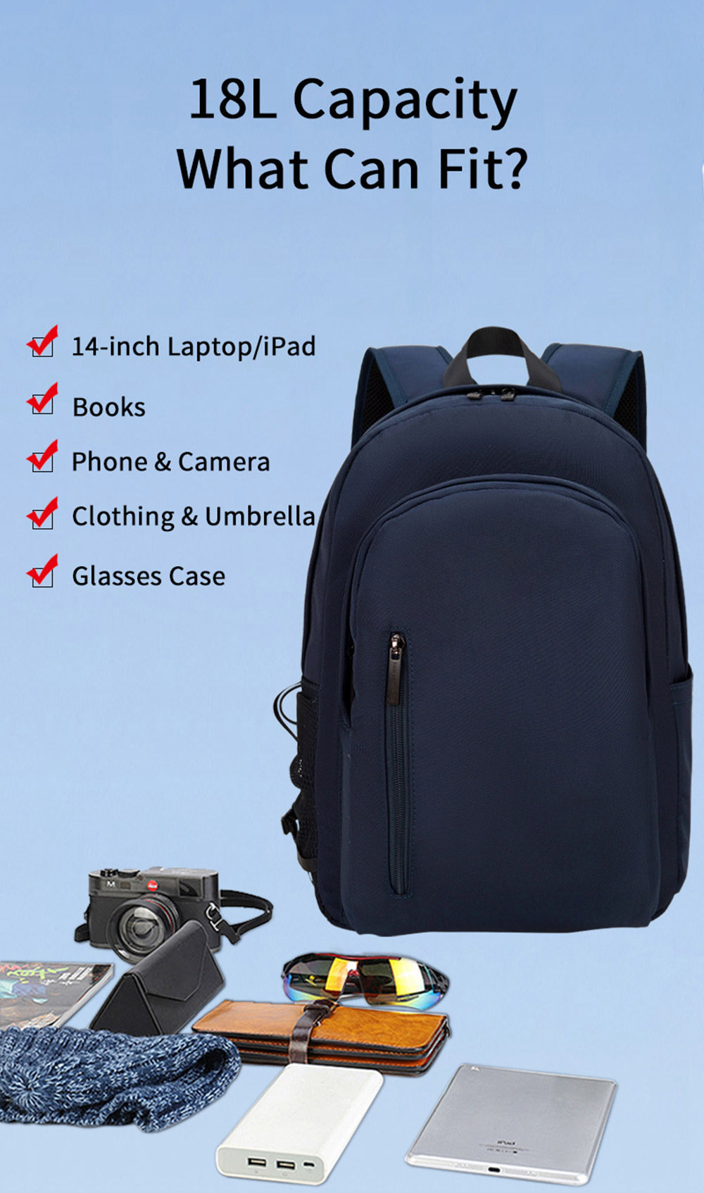 Cooling Air Conditioning Backpack - Navy Blue