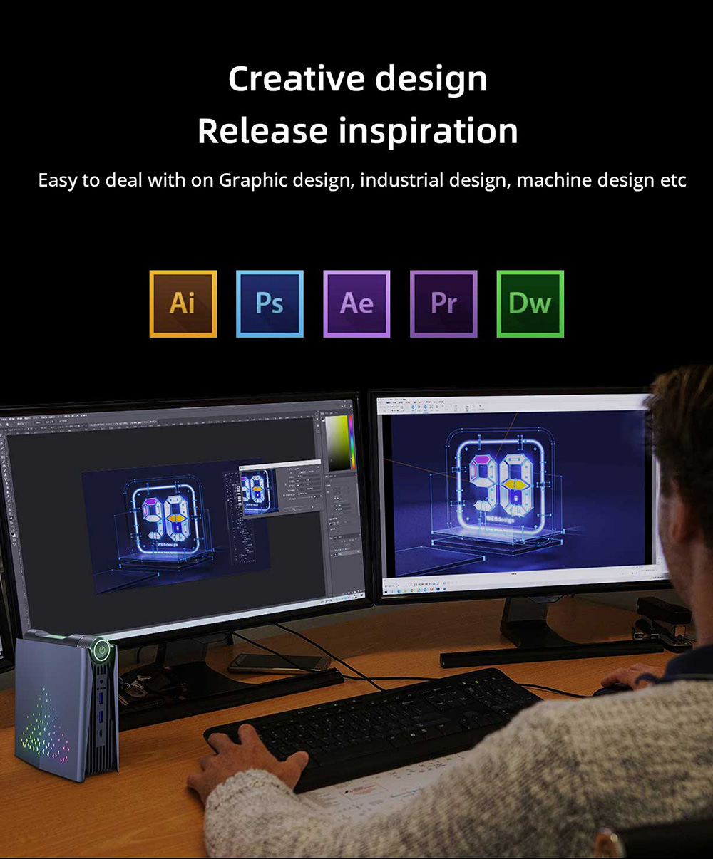 OUVIS AMR5 Mini-PC, AMD Ryzen 7 5800U 8 Kerne bis zu 4,4 GHz, 16 GB RAM 512 GB SSD, HDMI+DP+Type-C Dreifach-Display, WiFi 5 Bluetooth 5.0, 4*USB 3.0, 1*LAN, 1*Audio, Silent/Balance/Performance-Modi – EU-Stecker