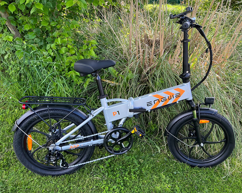 ENGWE P1 Folding Electric Bike 20*2.3 inch wide tires 250W Motor 36V 13Ah Battery 25km/h, Dual Disc Brake Aluminum Alloy Body Shimano 7 Gears Max 100km Range IP54 Waterproof - Black