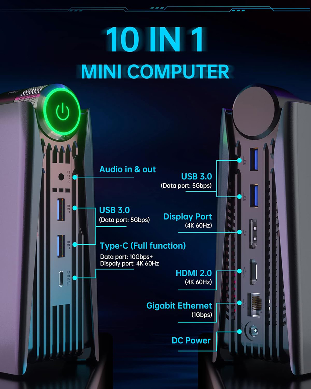 OUVIS AMR5 Mini-PC, AMD Ryzen 7 5800U 8 Kerne bis zu 4,4 GHz, 16 GB RAM 512 GB SSD, HDMI+DP+Type-C Dreifach-Display, WiFi 5 Bluetooth 5.0, 4*USB 3.0, 1*LAN, 1*Audio, Silent/Balance/Performance-Modi – EU-Stecker