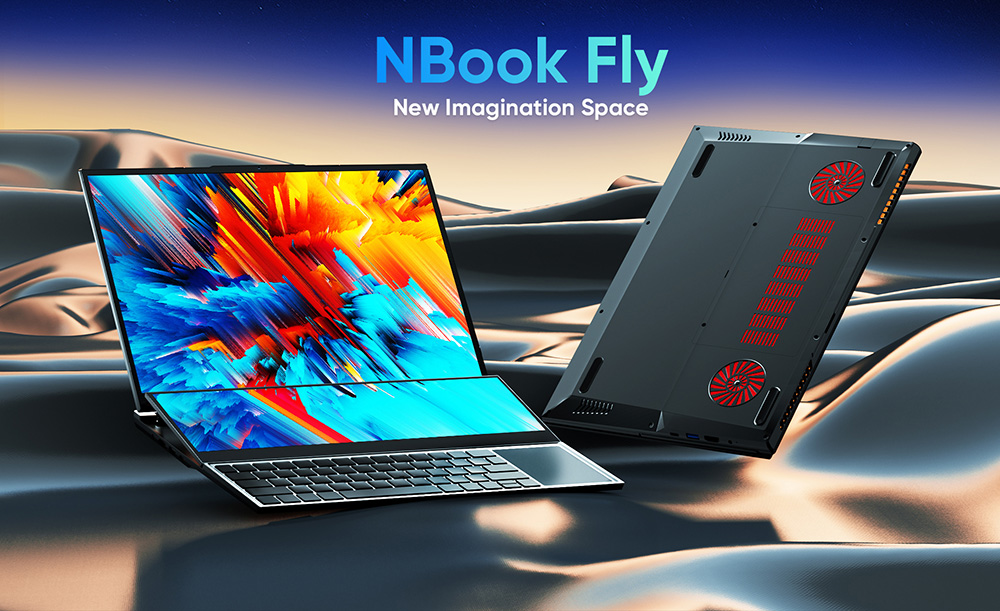 N-one NBook Fly Laptop, 16'' + 14'' Dual IPS Screen, Intel Core i7-10850H 6 Cores Up to 5.0 GHz, 16GB RAM 1TB SSD, Dual-band WiFi Bluetooth 4.2, 1*USB-C 3*USB3.0 1*HDMI 1*RJ45 1*Headphone Jack, 1MP Camera, Backlit Keyboard, 51WH Battery