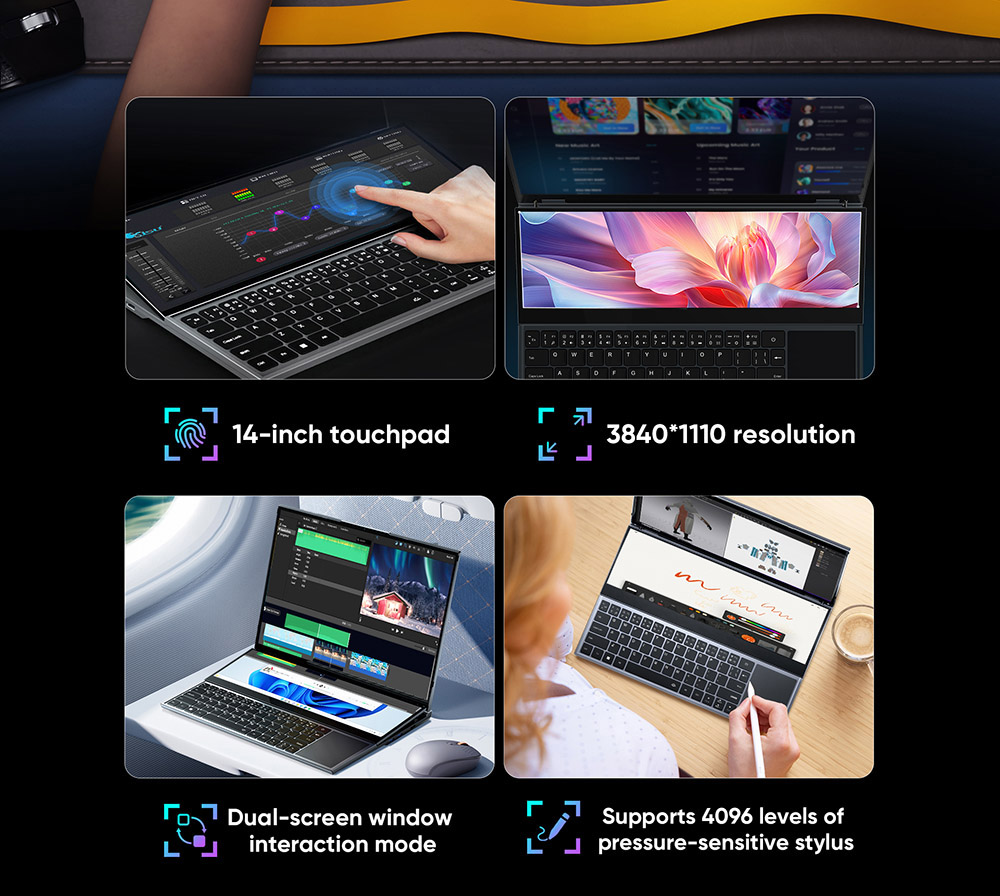 N-one NBook Fly Laptop, 16'' + 14'' Dual IPS Screen, Intel Core i7-10850H 6 Cores Up to 5.0 GHz, 16GB RAM 1TB SSD, Dual-band WiFi Bluetooth 4.2, 1*USB-C 3*USB3.0 1*HDMI 1*RJ45 1*Headphone Jack, 1MP Camera, Backlit Keyboard, 51WH Battery