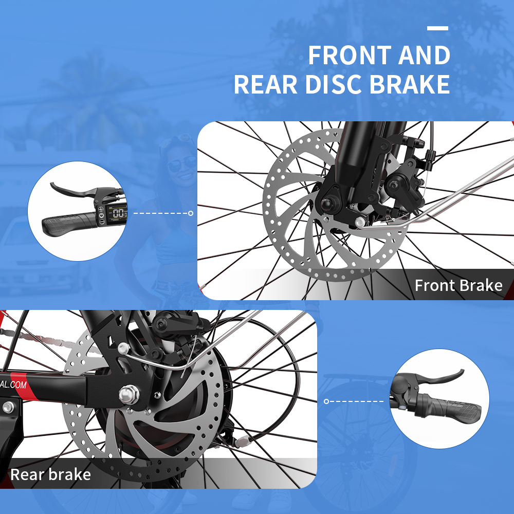 ONESPORT OT16 Upgraded Edition Electric Bike 20*3.0 inch Tires, 48V 17Ah Battery 25km/h Max Speed 3 Riding Modes 7-Speeds Disc Brakes - Black&Red