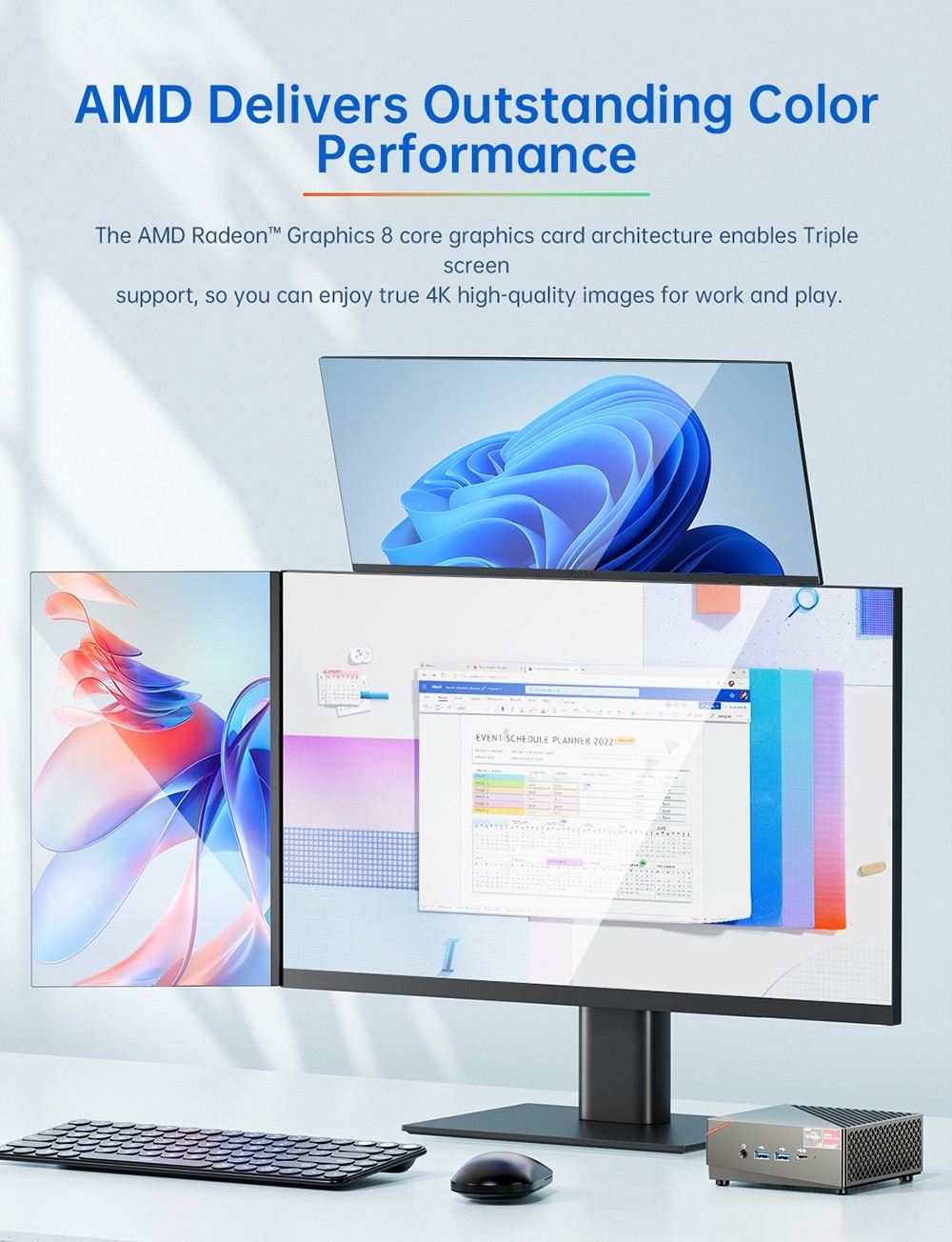 MN57 Mini PC, AMD R7 5700U 8 Cores up to 4.3GHz, 8GB DDR4 RAM 256GB SSD, WiFi 6 Bluetooth 5.2, HDMI Type-C DP 4K Triple Display, 2.5Gbps+1Gbps Dual LAN, 2*USB2.0 2*USB3.0 1*Headphone Jack - EU