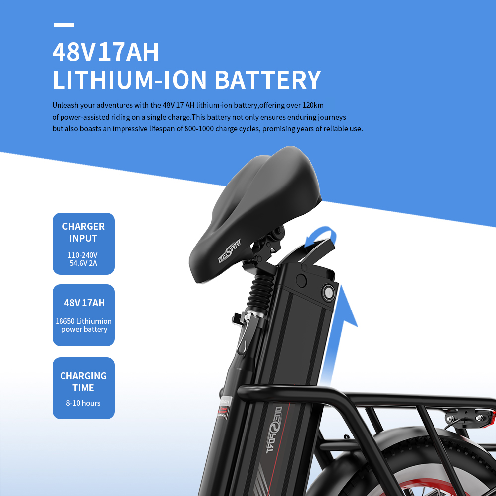 ONESPORT OT16 Upgraded Edition Electric Bike 20*3.0 inch Tires, 48V 17Ah Battery 25km/h Max Speed 3 Riding Modes 7-Speeds Disc Brakes - Black&Red