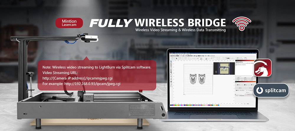 Mintion Lightburn Camera, 1080P Resolution, Fit Into Enclosure,2.4GHz & 5GHz Dual Band WiFi, Remote Monitor and Control, Precise Positioning, Image Tracing, Batch Engraving, Auto Timelapse Video, Lightburn Wireless Bridge