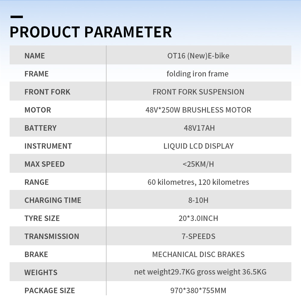 ONESPORT OT16 Upgraded Edition Electric Bike 20*3.0 inch Tires, 48V 17Ah Battery 25km/h Max Speed 3 Riding Modes 7-Speeds Disc Brakes - Black&Red