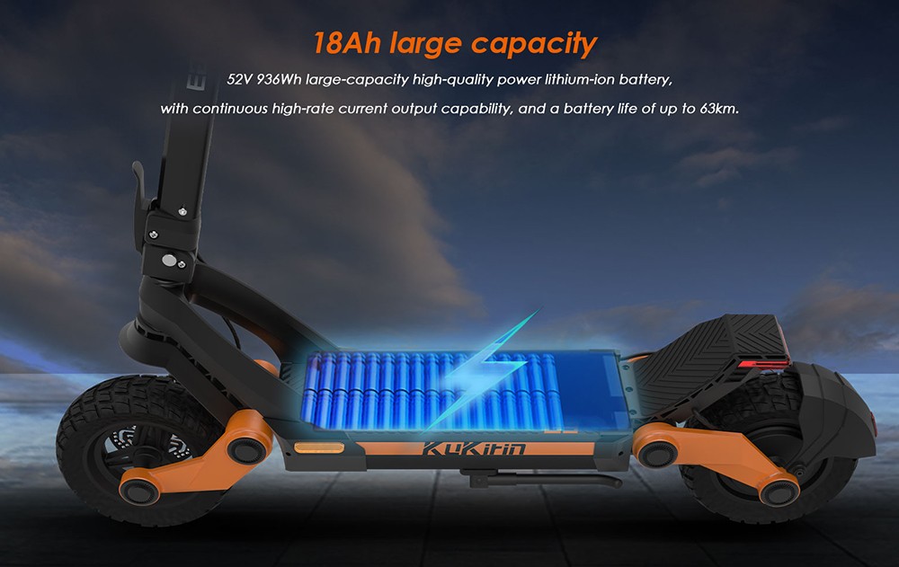 KuKirin G3 Adventurers Electric Scooter 10.5 Inch Off-road 1200W Rear Motor 52V 18Ah Lithium battery Max Speed 50KM/H Touchable Display Control Panel TPU Suspension System IPX4