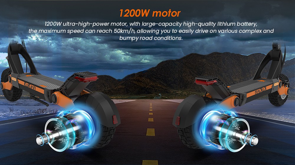 KuKirin G3 Adventurers Electric Scooter 10.5 Inch Off-road 1200W Rear Motor 52V 18Ah Lithium battery Max Speed 50KM/H Touchable Display Control Panel TPU Suspension System IPX4