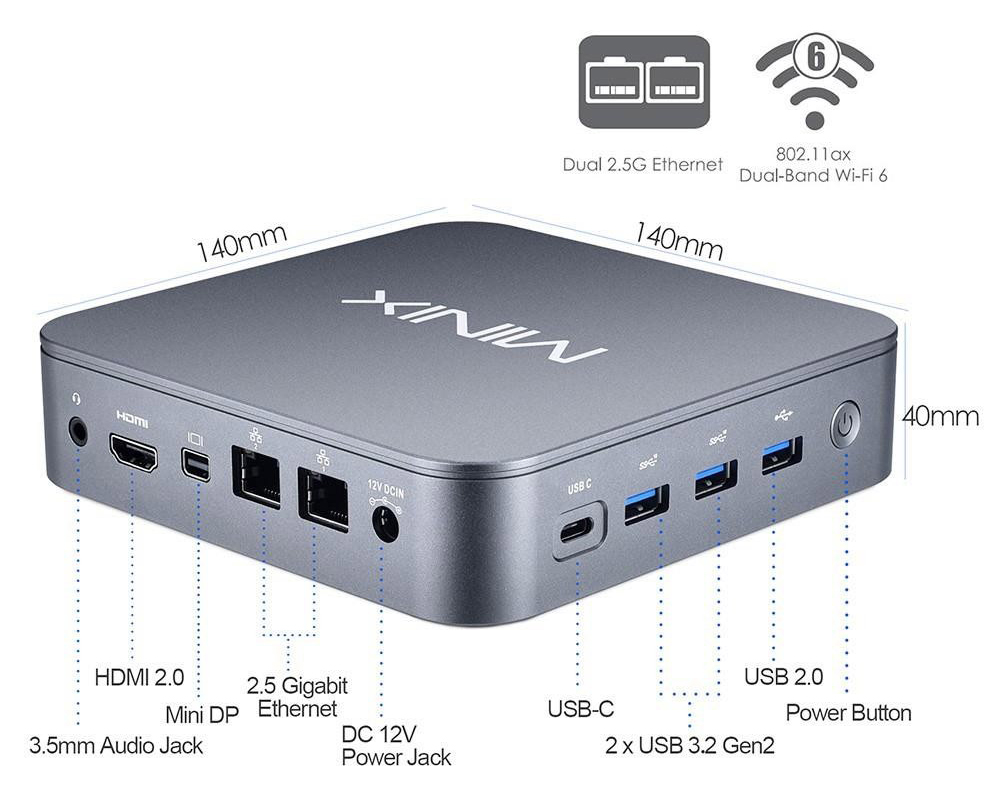 MINIX NEO J51-C8 Max Mini PC, Intel N5105 4 Cores Max 2.90GHz, 8GB RAM 512GB SSD, HDMI + Mini DP+ USB-C 4K@60Hz Triple Display, WiFi 6 Bluetooth 5.2, 2*USB 3.2 1*USB 2.0 2*2.5G RJ45 1*3.5mm Audio Jack, VESA Mounting