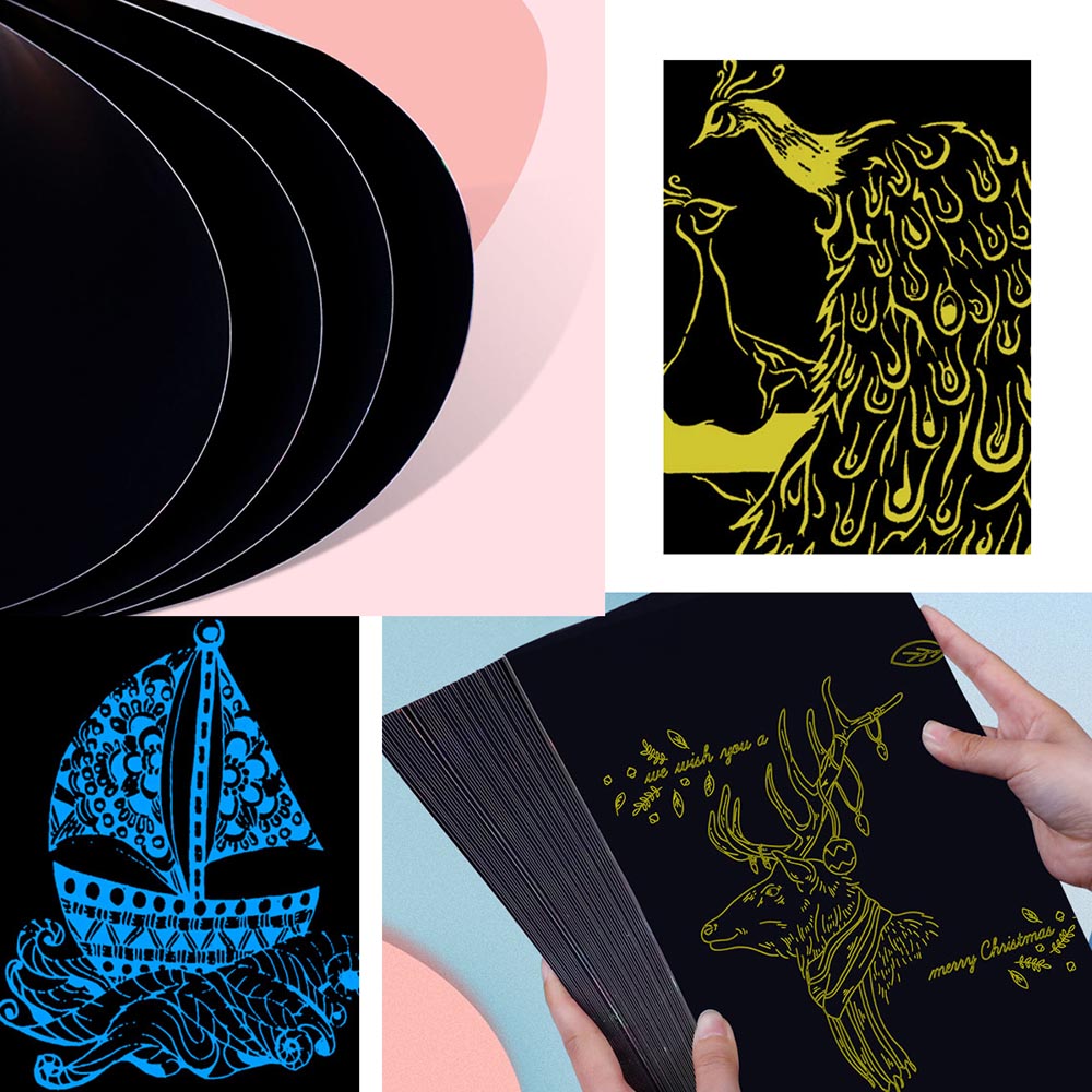 50 Sheets of Scratch Art Paper, A4 Size in 11*8.2 inches (10*Green, 10*Red, 10*Blue, 10*Yellow, 10*White)