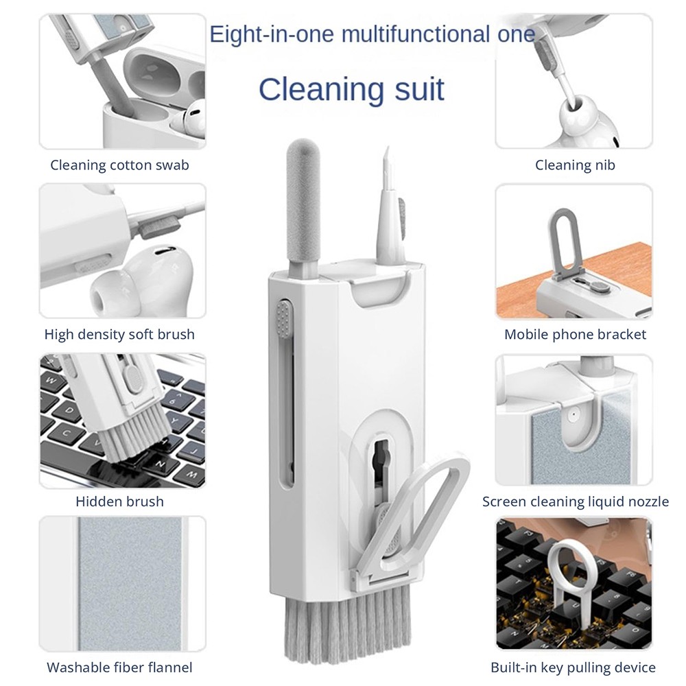 8-in-1 Multifunctional Electronic Cleaning Kit, Keyboard Headphones Laptop Phone Screen Cleaning Tool - White