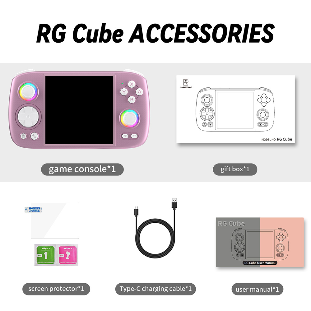 ANBERNIC RG Cube Game Console, 128GB TF Card 4000+ Games, 8GB LPDDR4X RAM 128GB UFS2.2 Storage, Android 13, 3.95-inch IPS Touchscreen 720*720, 5G WiFi Bluetooth 5.0, Moonlight Streaming, 7 Hours of Playtime, RGB Light - Purple