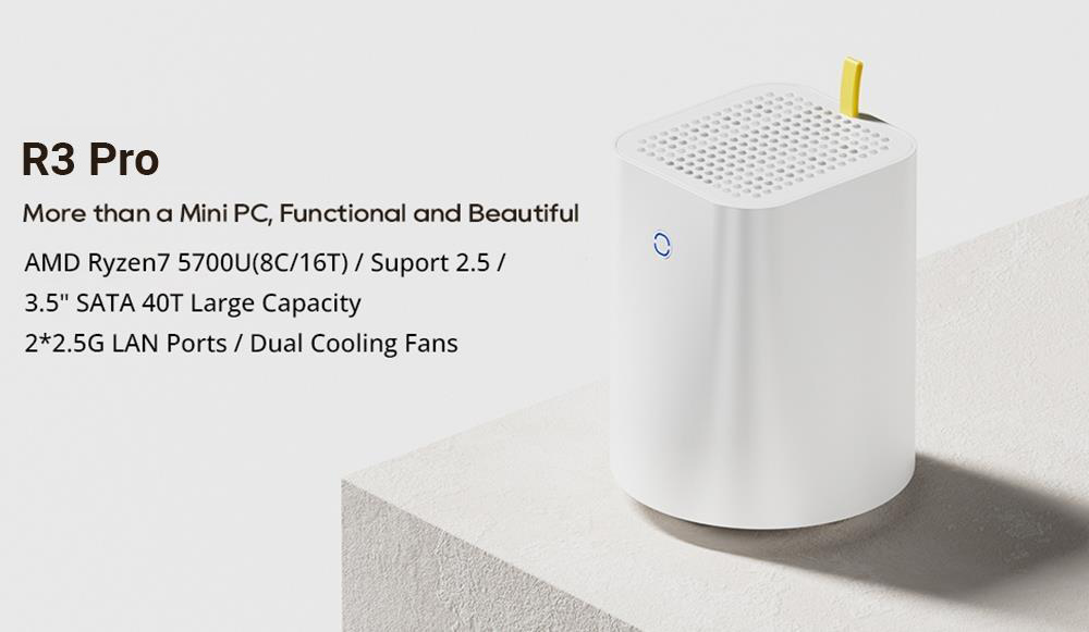 AOOSTAR R3 Pro Mini PC, AMD Ryzen 7 5700U 8 Cores 4.3GHz, 32GB DDR4 RAM 1TB SSD, HDMI+DP+Type-C Triple 4K Display, WiFi 6 Bluetooth 5.2, 2*USB3.0 2*USB2.0 2*2.5G RJ45 Ports 1*3.5mm Audio Jack, Dual-fan Cooling - UK Plug
