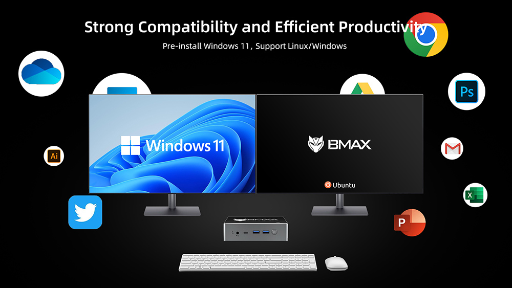 BMAX B8 Power Mini PC, Intel Core i9-12900H 14 Cores Max 5.0GHz, 24GB LPDDR5 RAM 1TB SSD, 2*HDMI 2.1 + Type-C 4K@60Hz Triple Screen Display, Support Dynamic HDR, WiFi 6 Bluetooth 5.2, 2*USB 3.2 2*USB 2.0 1*RJ45 1*3.5mm Headset Jack