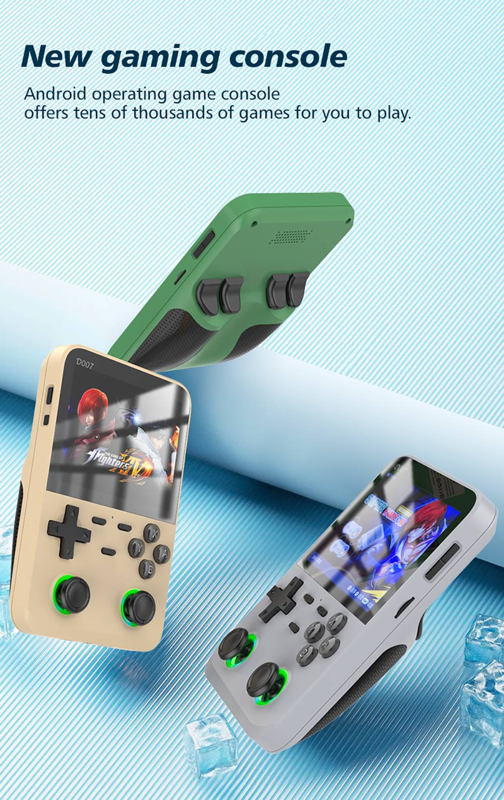 D007 Plus 64GB Handheld Game Console, 10000+ Games Preinstalled, 3.5-inch IPS Screen, Support Game Controller Connection - Golden