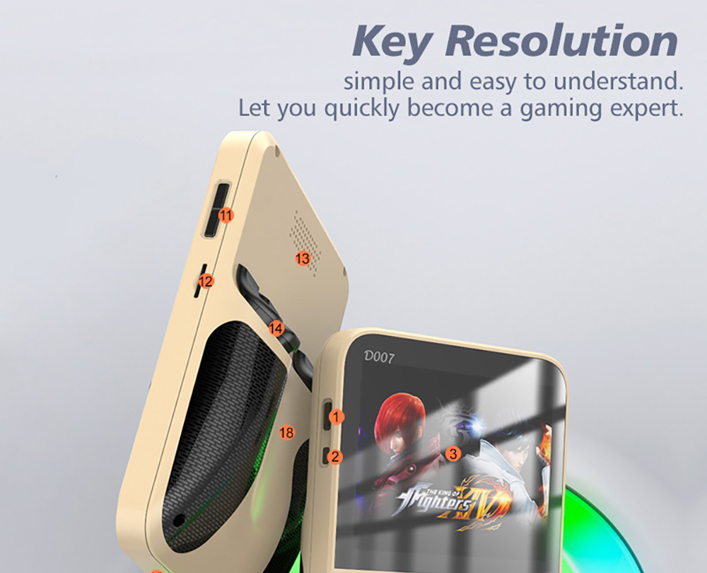 D007 Plus 64GB Handheld Game Console, 10000+ Games Preinstalled, 3.5-inch IPS Screen, Support Game Controller Connection - Golden