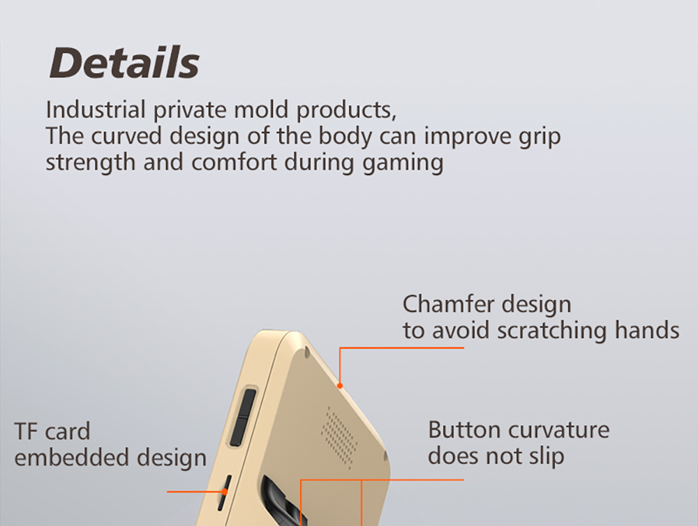 D007 Plus 64GB Handheld Game Console, 10000+ Games Preinstalled, 3.5-inch IPS Screen, Support Game Controller Connection - Golden