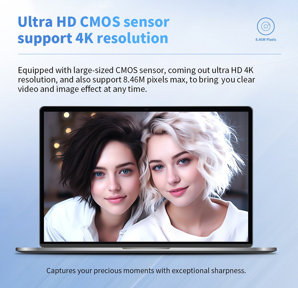 GUCEE HD85-4K Video Conference Webcam, 4K Ultra HD, 10X Digital Zoom, Manual Focus, High Speed 60F/S, Omnidirectional Microphone - EU Plug