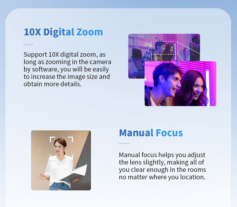 GUCEE HD85-4K Video Conference Webcam, 4K Ultra HD, 10X Digital Zoom, Manual Focus, High Speed 60F/S, Omnidirectional Microphone - EU Plug