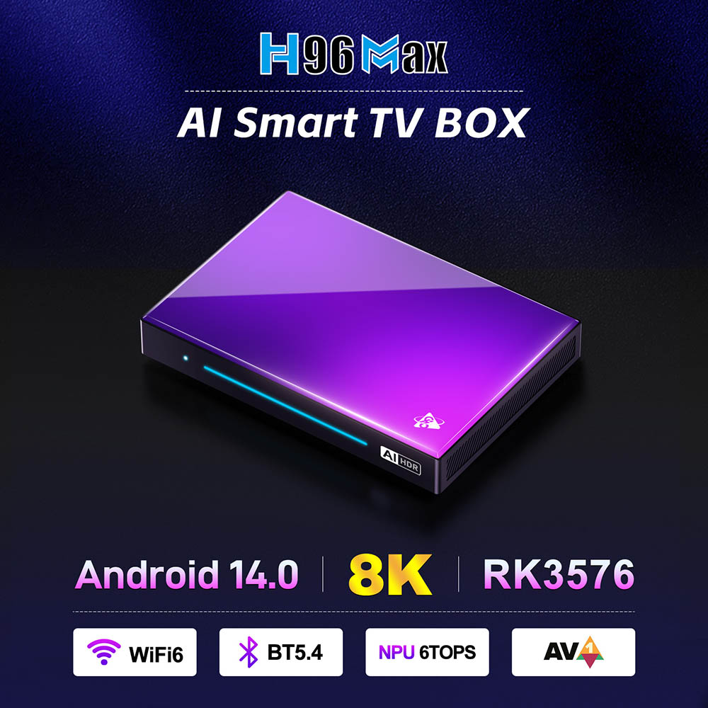 H96 Max M9 2GB+16GB Android 14 TV Box, RK3576 8 Cores, 8K AV1 Decoding, WiFi 6, Bluetooth 5.4, 1*USB3.0 1*USB2.0 1*HDMI2.1 1*1000M Ethernet 1*SPDIF 1*Audio - EU Plug