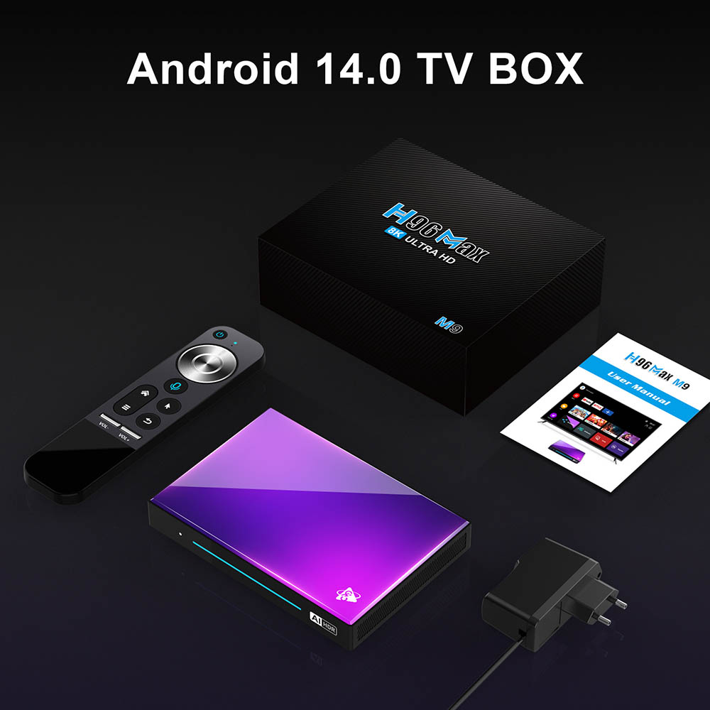 H96 Max M9 2GB+16GB Android 14 TV Box, RK3576 8 Cores, 8K AV1 Decoding, WiFi 6, Bluetooth 5.4, 1*USB3.0 1*USB2.0 1*HDMI2.1 1*1000M Ethernet 1*SPDIF 1*Audio - EU Plug