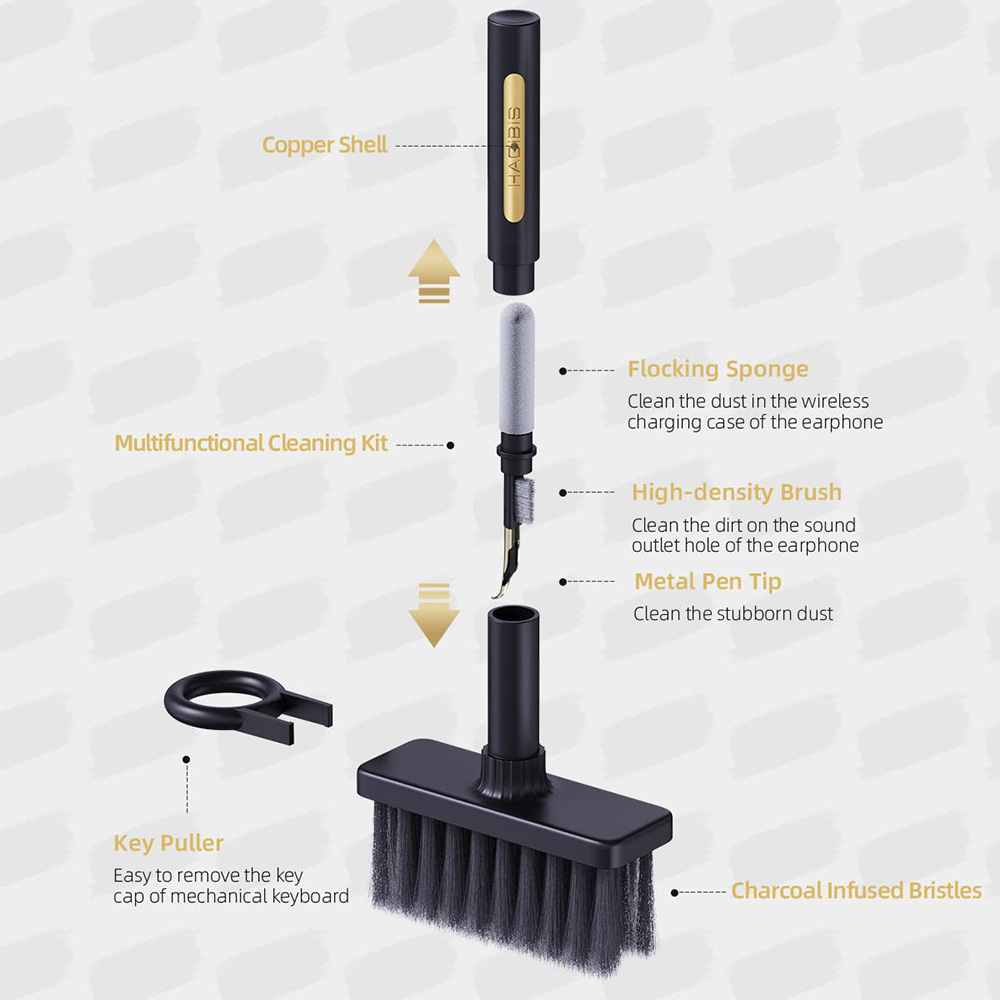 Hagibis Multifunctional Cleaning Tool, Keyboard Cleaning Brusbh Headphones Cleaning Pen - Black