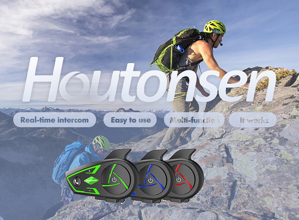 Houtonsen S3 Motorcycle Helmet Bluetooth Headset, 1000M Intercom, RGB Ambient Light, IP67 Waterproof