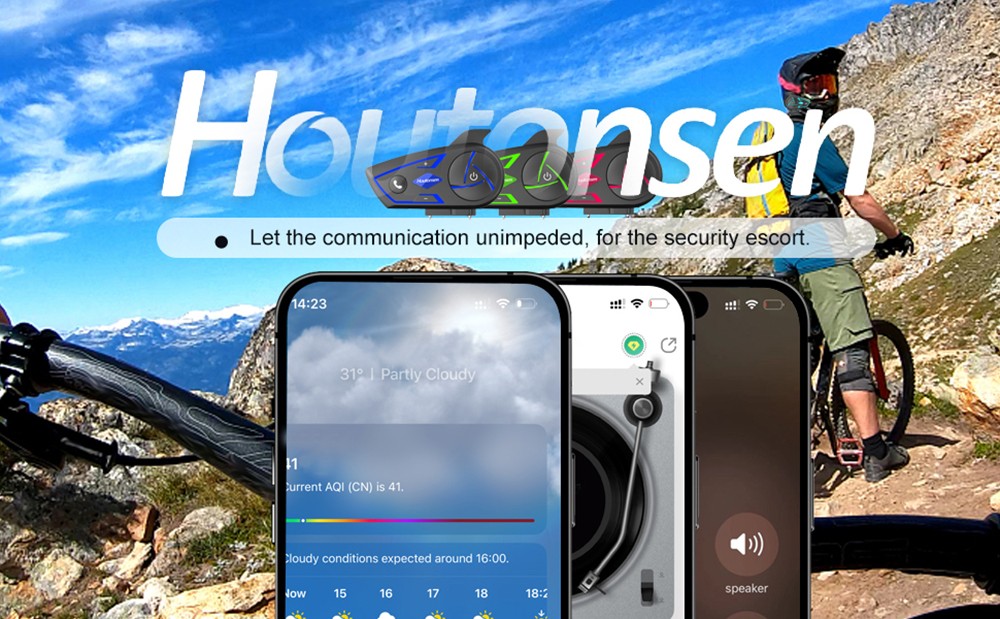 Houtonsen S3 Motorcycle Helmet Bluetooth Headset, 1000M Intercom, RGB Ambient Light, IP67 Waterproof
