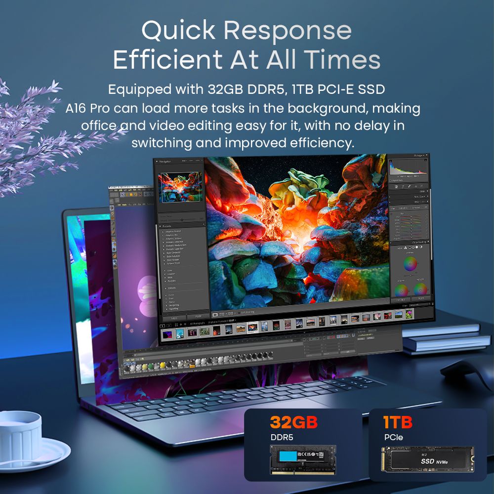 Ninkear A16 Pro Laptop, 16'' 2560*1600 IPS Screen, 120Hz Refresh Rate, AMD Ryzen 7 8845HS 8 Cores Max 5.10GHz, 32GB DDR5 RAM 1TB SSD, WiFi 6, Bluetooth 5.2, 2*Full-featured USB-C 2*USB 3.0 1*HDMI 1*Earphone Jack, 80.08Wh Battery, 100W GaN Charger