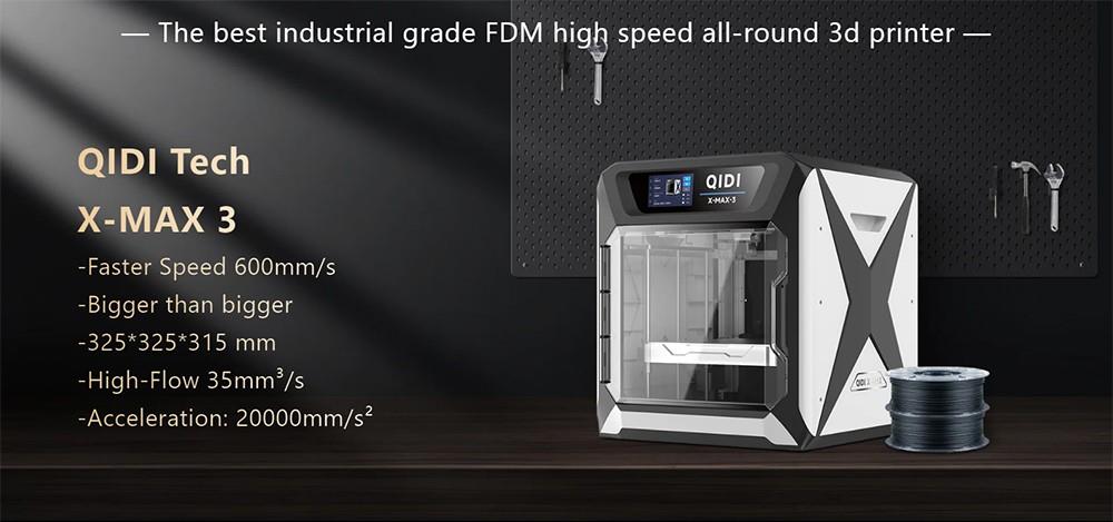 QIDI TECH X-Max 3 3D Printer, Auto Levelling, 600mm/s Printing Speed, Flexible HF Board, 64-bit Processor, Klipper, CoreXY Structure, 325x325x315mm