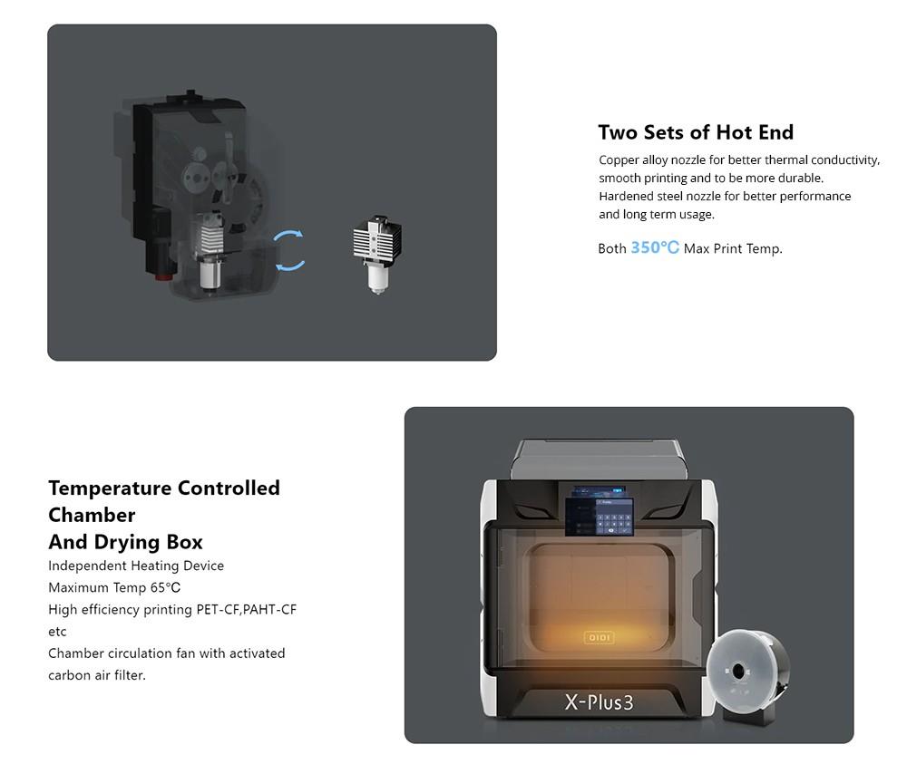 QIDI TECH X-Plus 3 3D Printer, Auto Levelling, 600mm/s Printing Speed, Flexible HF Board, Chamber Circulation Fan, Filament Detection, Dryer Box, 280*280*270mm