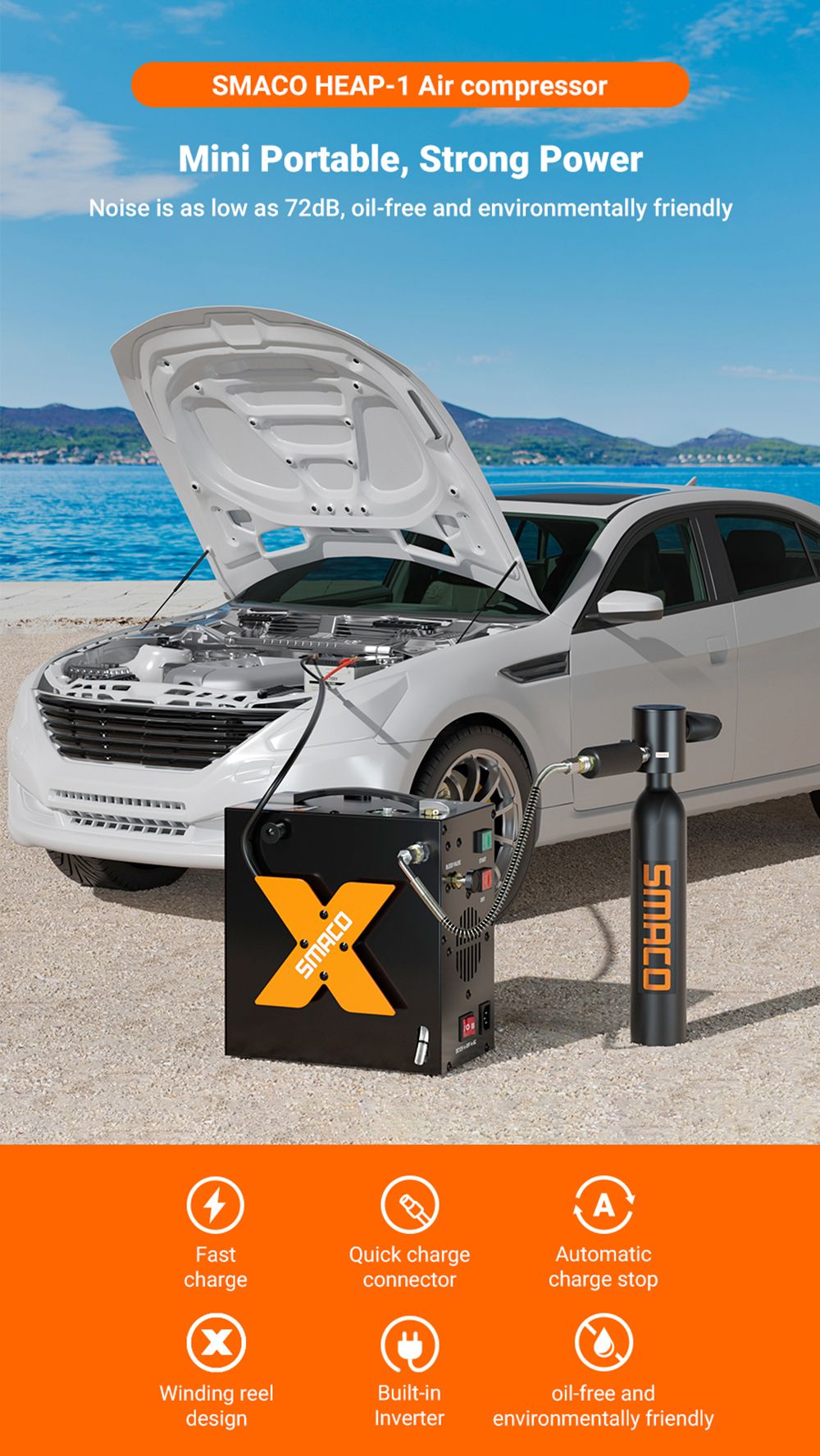 SMACO Portable High-Pressure 4500Psi Electric Air Compressor