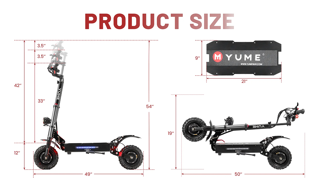 YUME Y11+ Electric Scooter, 3000W*2 Motor, 60V 31.5Ah Battery, 11-inch Off-road Tubeless Tires, 50mph Max Speed, 60miles Range, Front & Rear Hydraulic Disc Brake