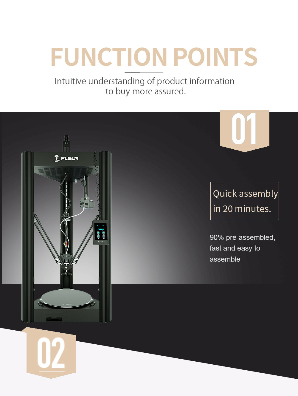 Imprimante 3D FLSUN SR Delta, pré-assemblée, extrudeuse à double entraînement, nivellement automatique, impression rapide de 200 mm/s, écran tactile capacitif, 260 mm x 260 mm x 330 mm
