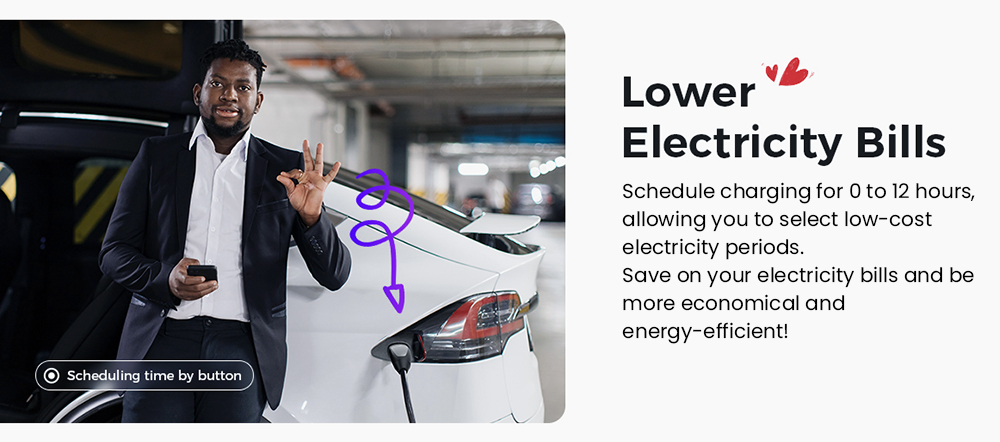 EG Evgoer EV Charger, Level 2 40 Amp, 16FT Charging Cable, 14-50P NEMA, Schedule Time & 8-40A Adjustable Current, for All Tesla Models