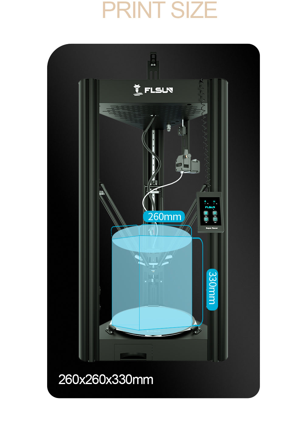 Imprimante 3D FLSUN SR Delta, pré-assemblée, extrudeuse à double entraînement, nivellement automatique, impression rapide de 200 mm/s, écran tactile capacitif, 260 mm x 260 mm x 330 mm