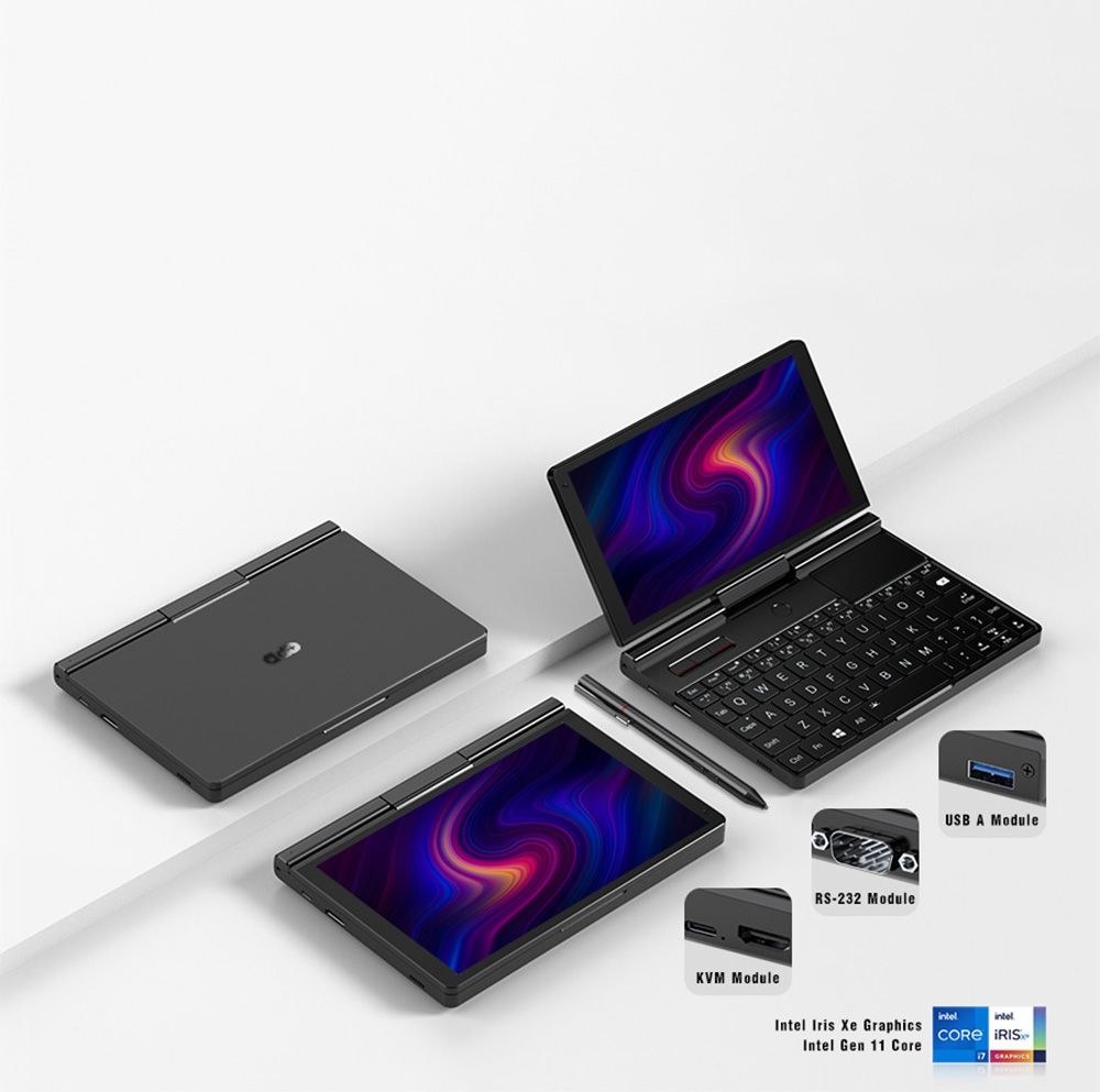 GPD Pocket 3 Handheld Laptop, Intel Core i7-1195G7 4 Cores Max 5.0GHz, 8'' 1920*1200 IPS Touchscreen, 16GB RAM 512GB SSD, 10000mAh Battery, WiFi6E Bluetooth5.3, 1*Thunderbolt 4 1*HDMI 2.0b 1*USB 3.2 Gen2 Type-A 2*USB 3.2 Gen1 Type-A 1*RJ45 - US Plug