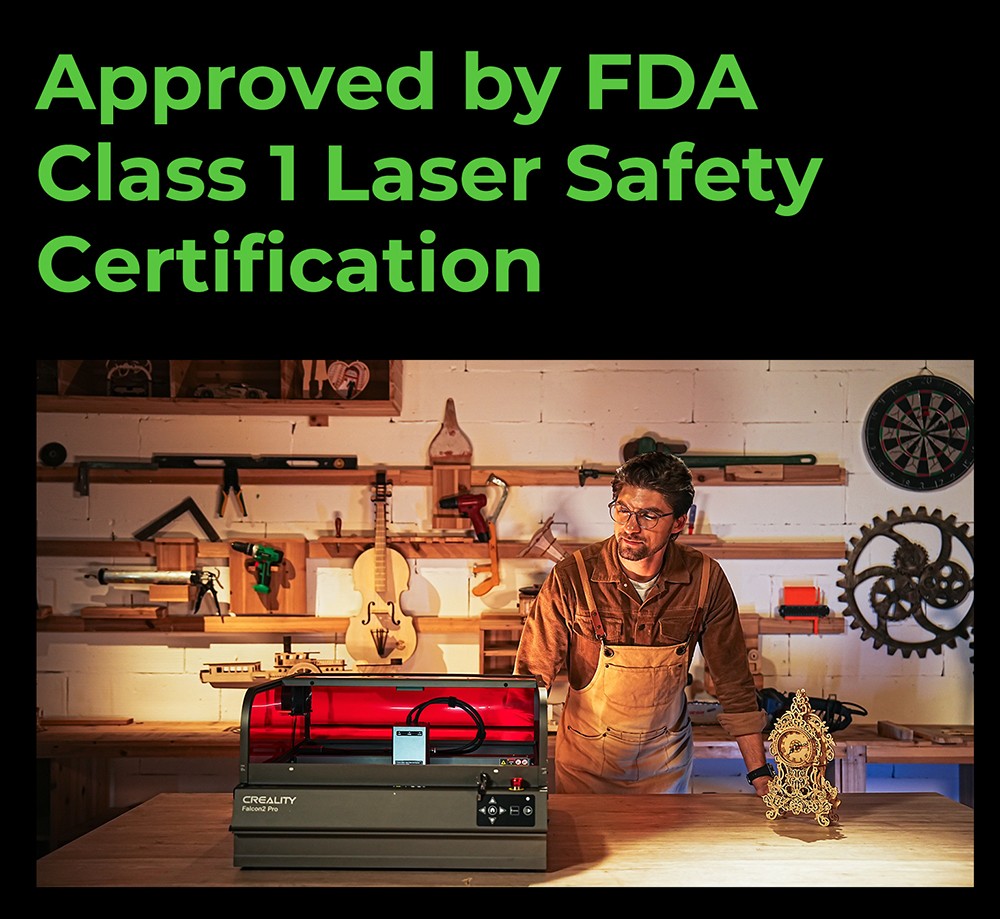 Graveur laser Creality Falcon2 Pro 60 W avec module laser 1,6 W, classe 1 de la FDA, conception entièrement fermée et à tiroir, arrêt de sécurité à couvercle ouvert, assistance pneumatique, caméra intégrée, vitesse maximale de 700 mm/min, 400 x 400 mm