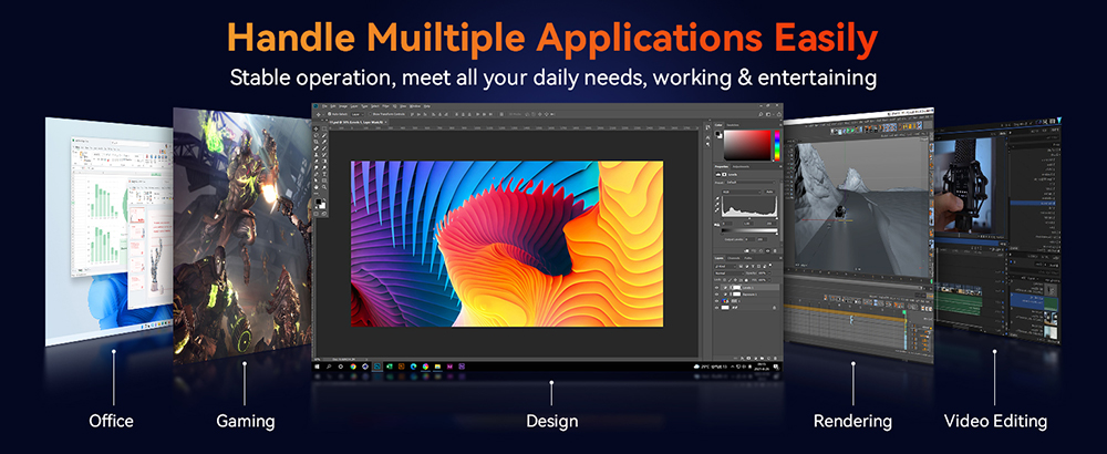 OUVIS F1K Mini PC, AMD Ryzen 7 8845HS 8 Cores Up to 5.1GHz, 16GB RAM 1TB SSD, 2*HDMI+1*Type-C 4K 60Hz Triple Display, WiFi 6 Bluetooth 5.2, 4*USB 3.2 1*RJ45 1*Audio - EU Plug