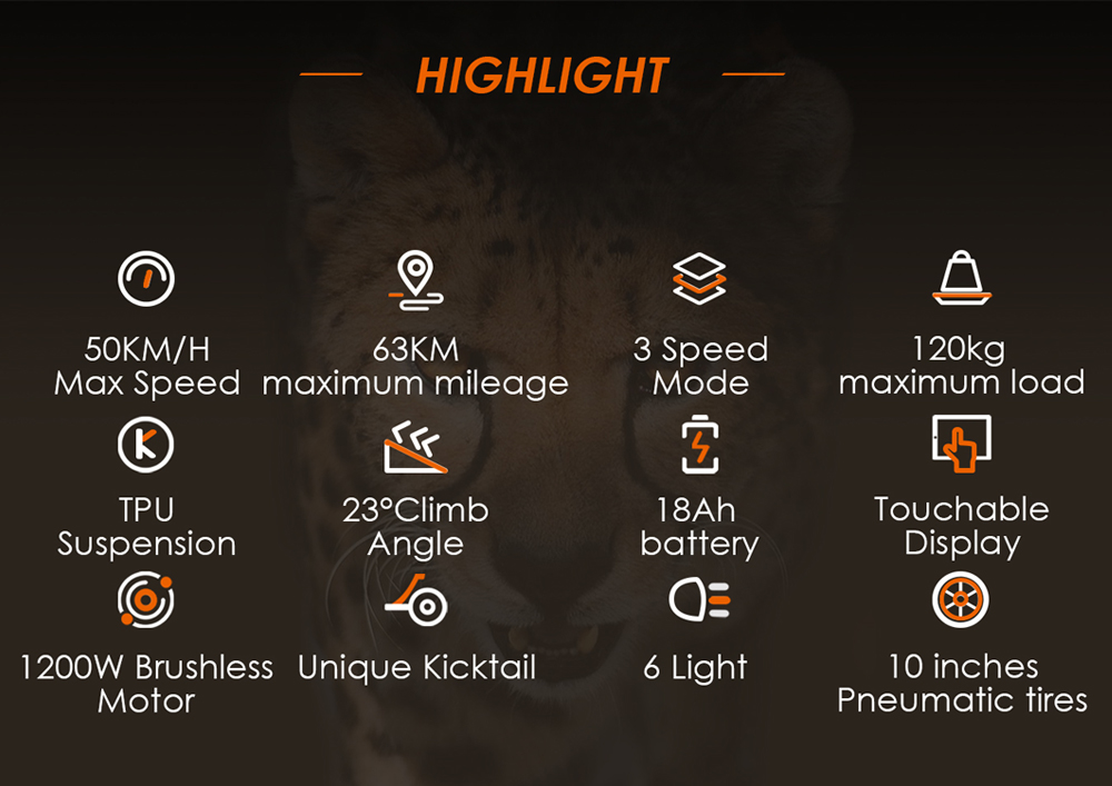 KuKirin G3 Adventurers Electric Scooter 10.5 Inch Off-road 1200W Rear Motor 52V 18Ah Lithium battery Max Speed 50KM/H Touchable Display Control Panel TPU Suspension System IPX4