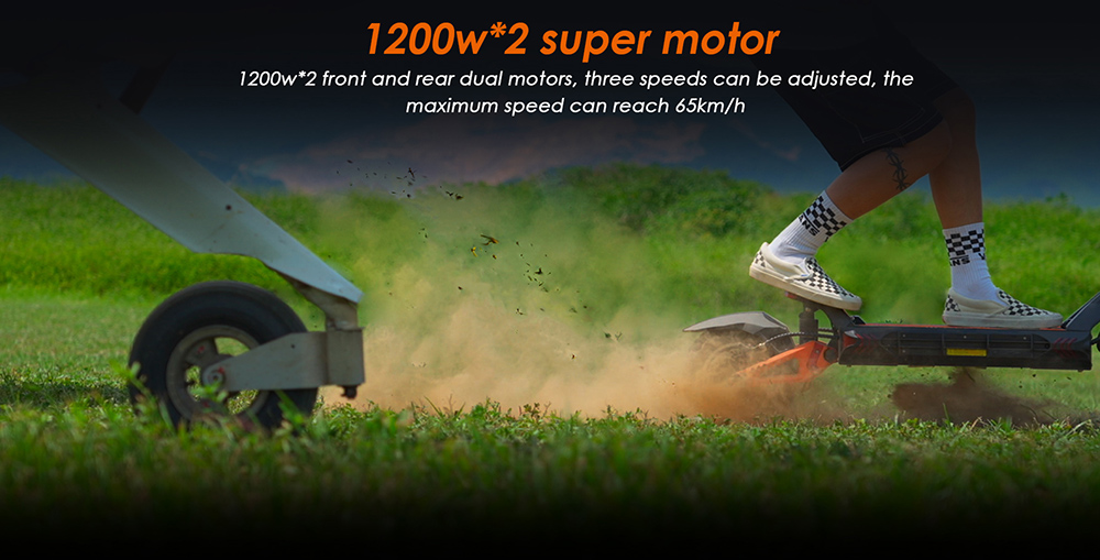 KuKirin G3 Pro 1200 W * 2 Motoren, Offroad-Elektroroller, 10-Zoll-Reifen, 52 V, 23,2 Ah, herausnehmbarer Akku, 80 km Reichweite, 65 km/h Höchstgeschwindigkeit, doppelter Stoßdämpfer, IP54 wasserdicht, doppelte Ölbremsen