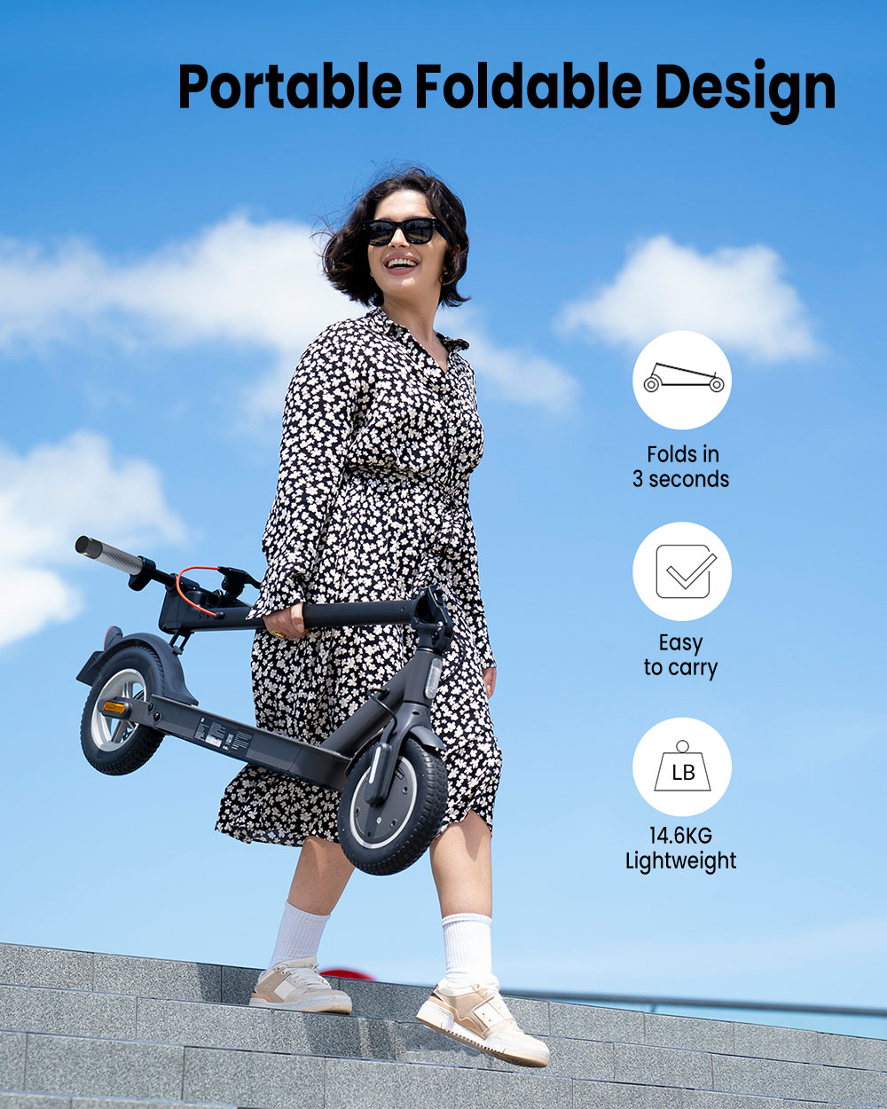 5TH WHEEL V30PRO Electric Scooter ABE Certification, 350W Motor, 36V 7.5AH Battery, 10-inch Tire, 20km/h Max Speed, 32km Range, Rear Spring Shock Absorption, Disc Brake, App Control