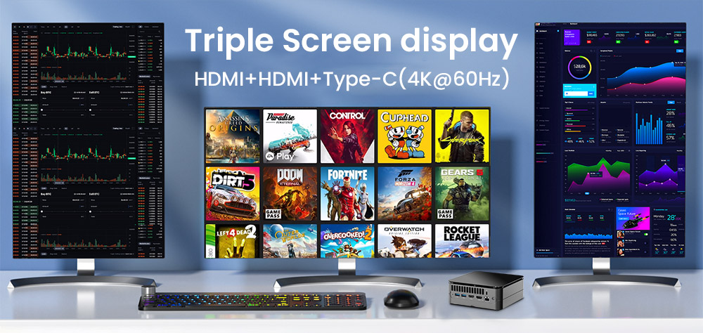 OUVIS F1T Mini PC, Intel Core i9-11900H 8 Core Up to 4.90GHz, 16GB DDR4 3200MHz RAM 1TB NVMe SSD, 2xHDMI2.0 1xType-C 4K@60Hz Triple Display, WiFi 6 Bluetooth 5.2, 4xUSB3.2, 1Gbps RJ45 LAN, 3.5mm Audio Out, Desktop Computer Small PC for Business Home