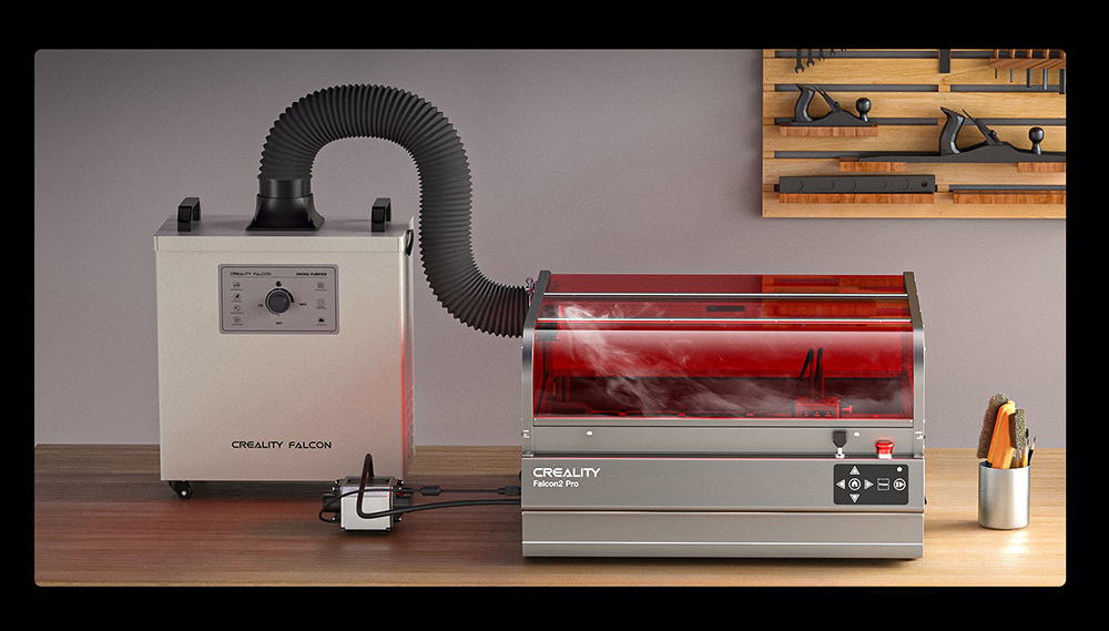 Graveur laser Creality Falcon2 Pro 60 W avec module laser 1,6 W, classe 1 de la FDA, conception entièrement fermée et à tiroir, arrêt de sécurité à couvercle ouvert, assistance pneumatique, caméra intégrée, vitesse maximale de 700 mm/min, 400 x 400 mm